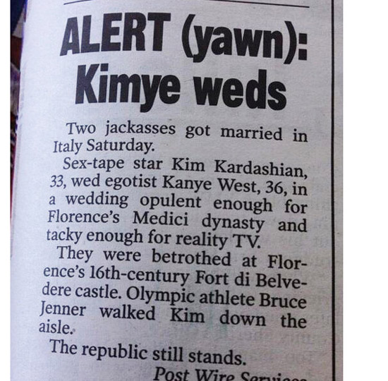 Here’s How the NY Post Covered Kim and Kanye’s Sham Wedding